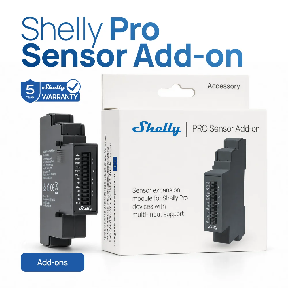 Shelly Pro Sensor Add-on Galvanically Isolated DIN Sensor Connectivity Multiple Sensor Interfaces Shelly Pro Devices Versatile
