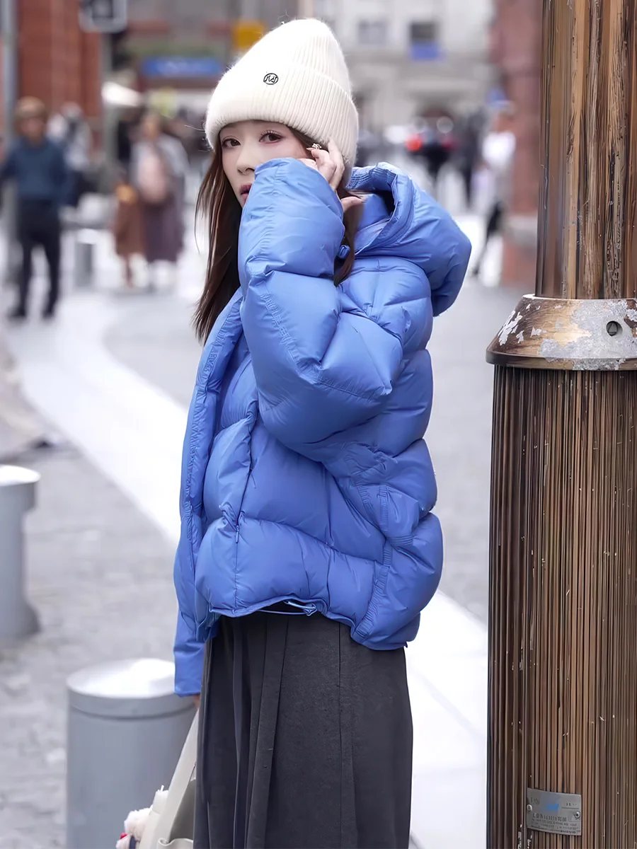 Or Puffer Jaet Abrigo informal con capucha para mujer, plumón de pan blanco, ropa de abrigo cálida, abrigo de ocio Ci azul