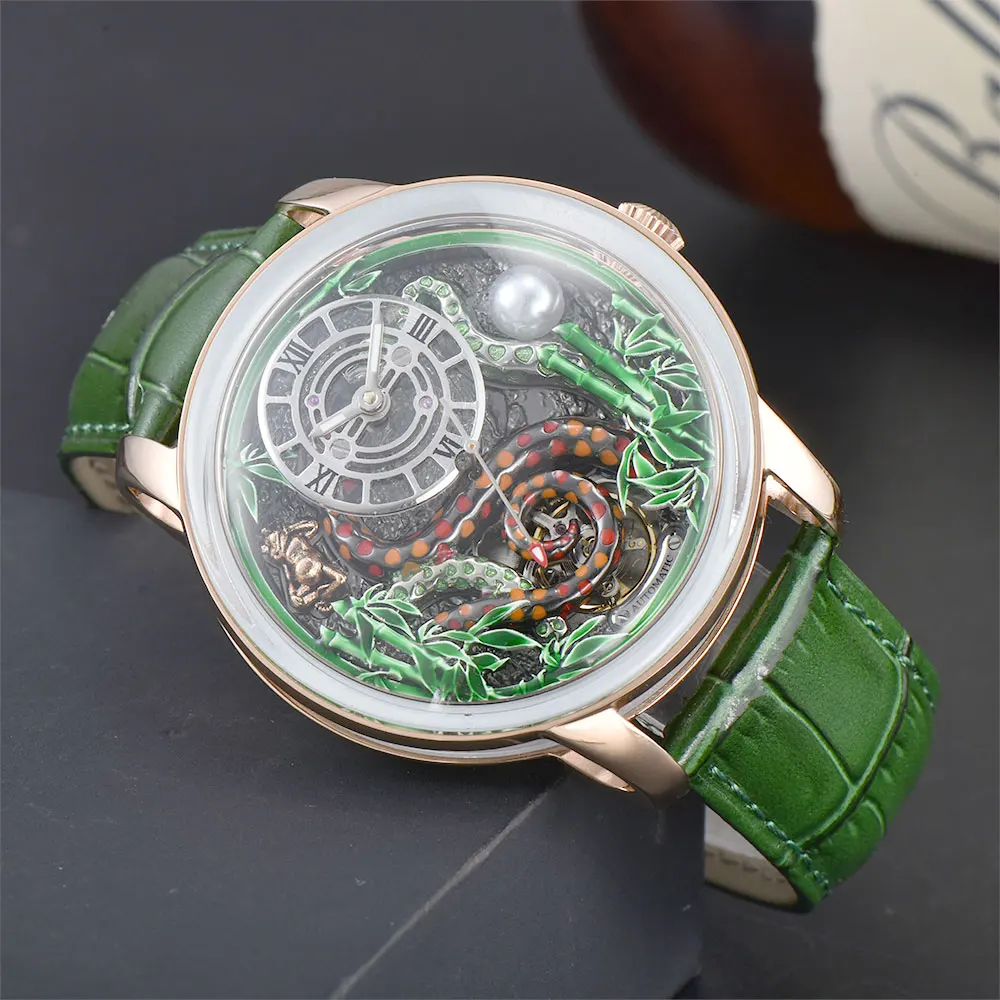 Luxury 46mm Men's Watch Snake-Shaped Special Edition High-Strength Mineral Glass Crystal Water-Resistant