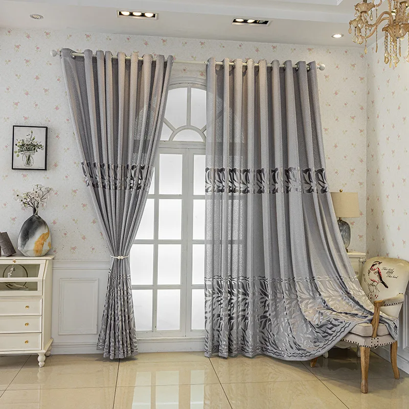 Jacquard Hollow Out Curtains, Gray Modern Minimalist Living Room and Bedroom Finished Curtains