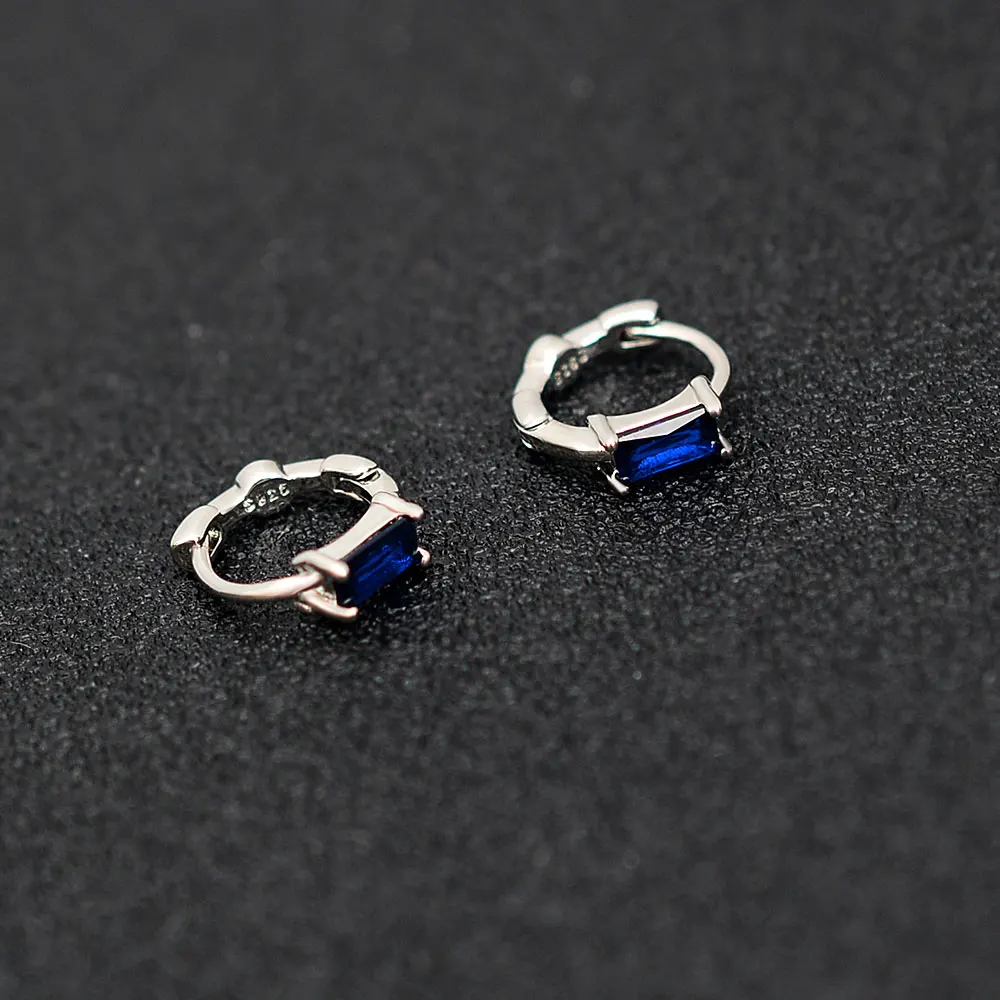 Huggies Earrings Purple white Green Blue Red Square Heart Silver Color Small Hoop Earrings for Women Girls Wedding Jewelry