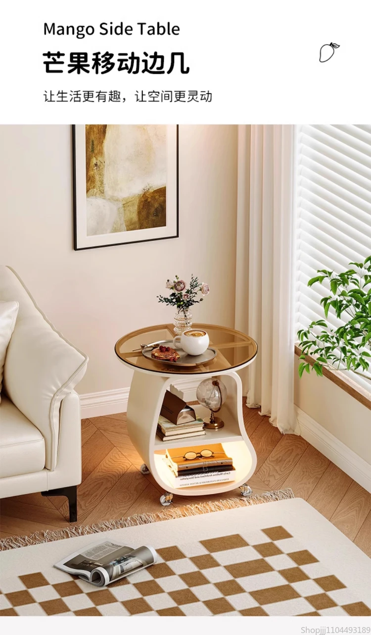 خزانة بجانب السرير كريمية - منظم تخزين بدون أدوات مع عجلات