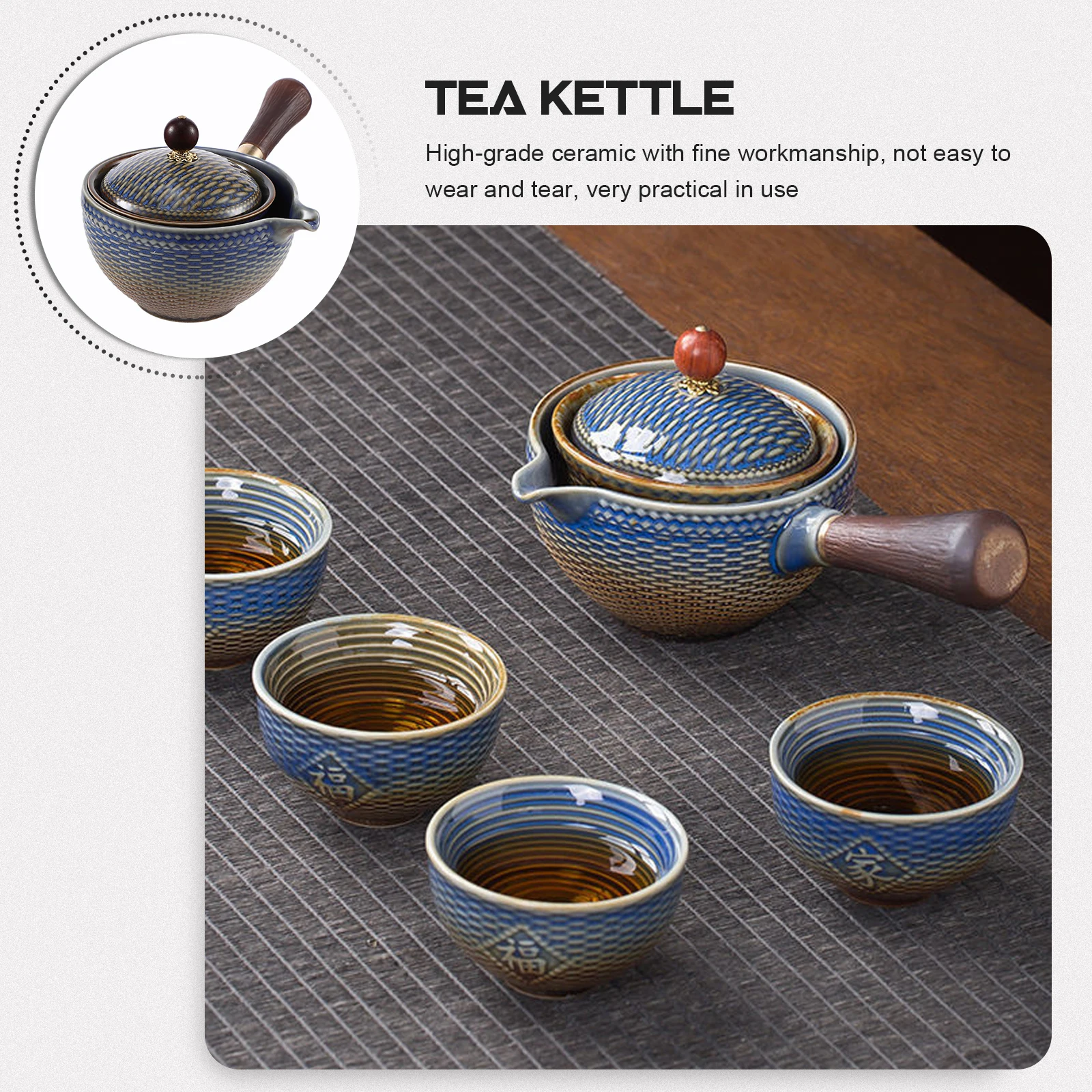 

Side Handle Ceramic Tea Pot 360 Degree Rotatable Exquisite Design Smooth Surface Easy to Clean Home Tea Kettle