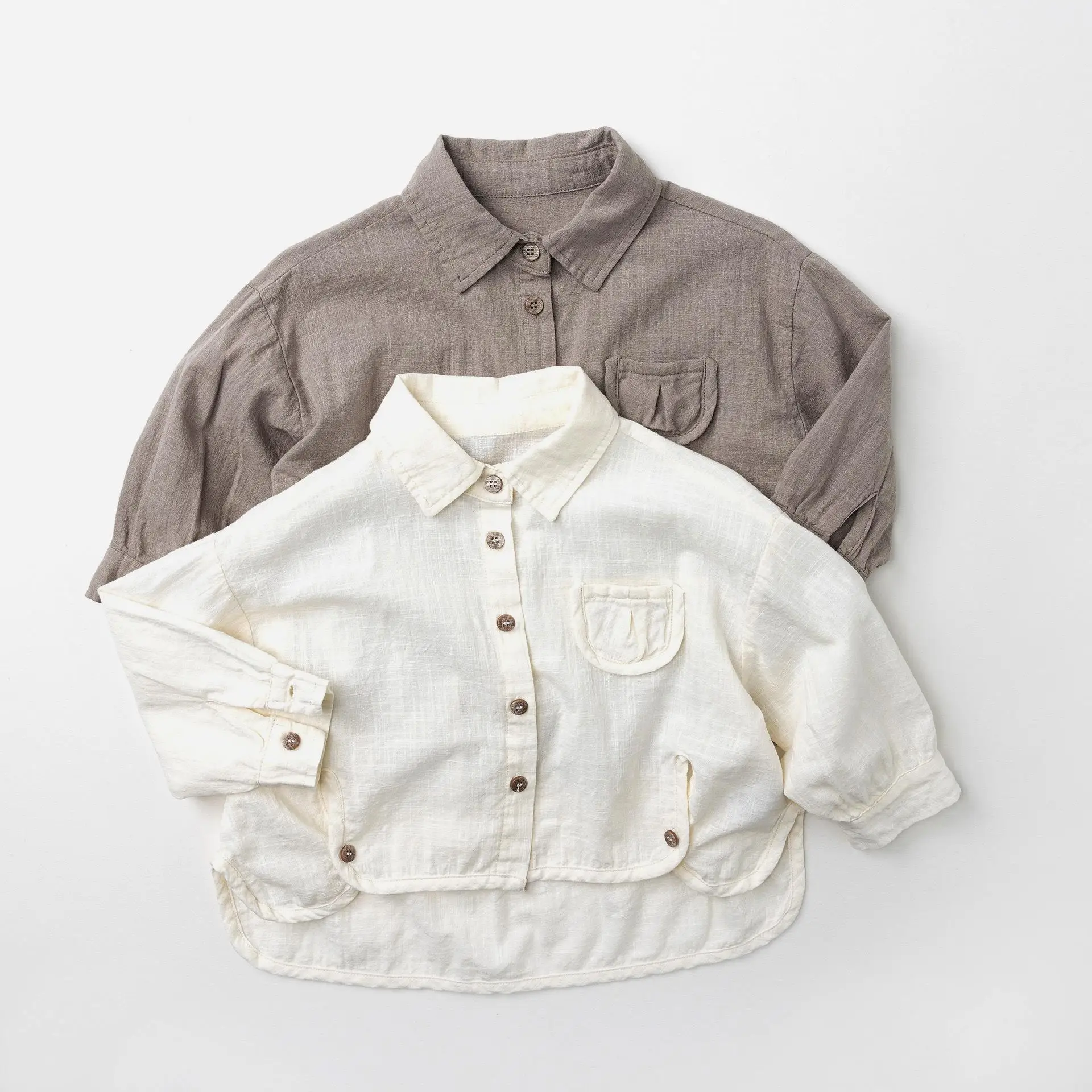 

2026 Summer New Children Long Sleeve Casual Shirts Baby Solid Tops Boys Girls Thin Cotton Lapel Shirts Fashion Kids Clothes