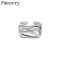 Foxanry Silver Color Rectangle Zircon Ring For Women Couple Personality Simple Fashion Classic Temperament Birthday Jewelry Gift