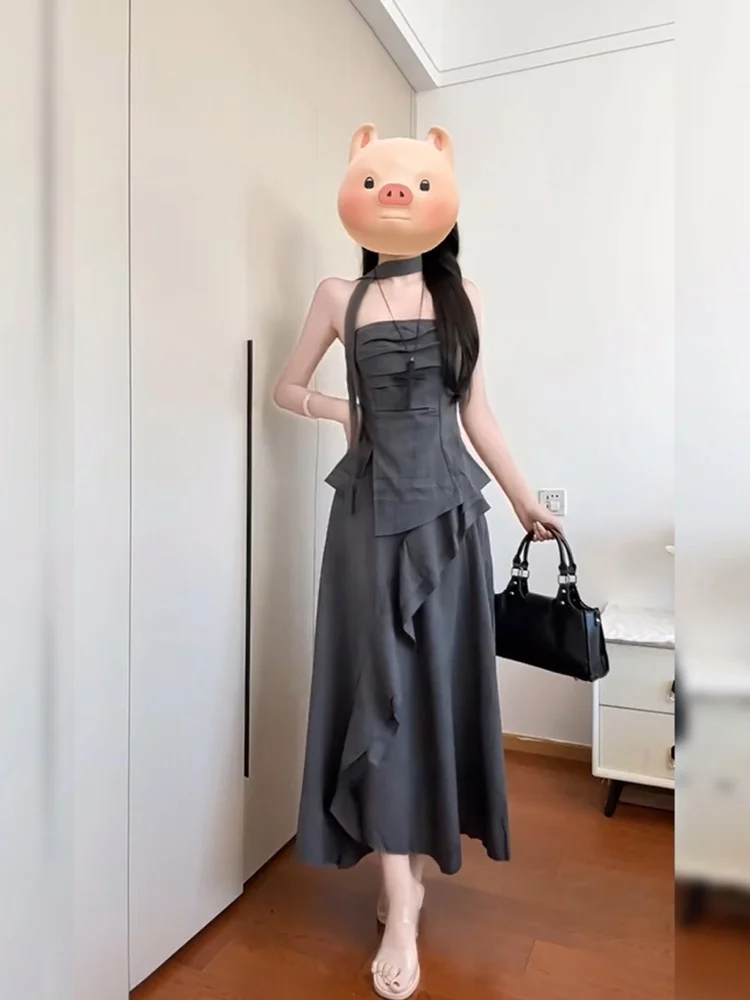 

Новый женский комплект в китайском стиле Sle Zen, лето 2025 Faion, нерегулярный топ-труба, жилет и юбка, комплект из двух предметов