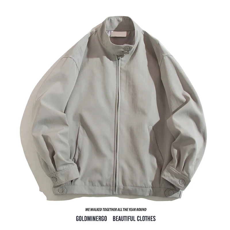 

Retro Japanese Sle Pure Color Stand Collar Jaet Men's Casual Faion Loose Fit Harajuku Sle Workwear Outerwear