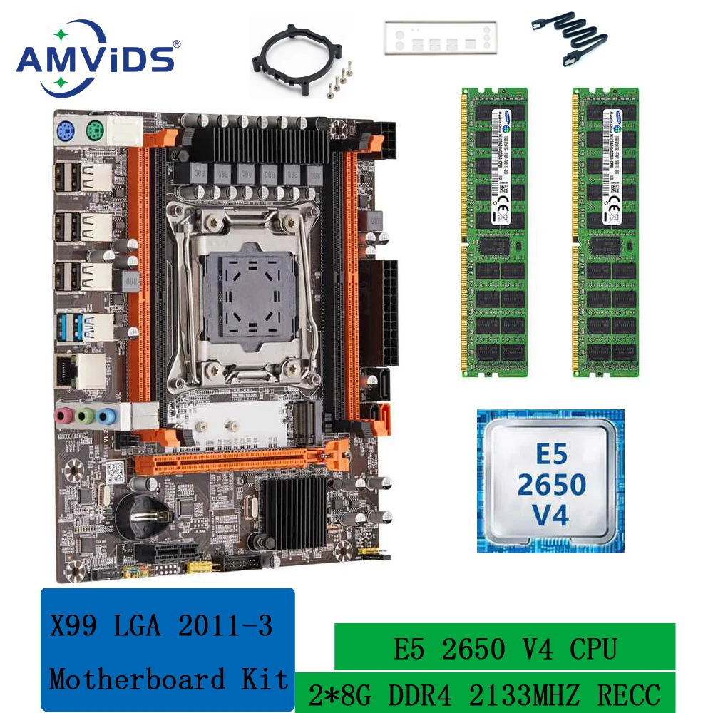 X99 Kit Motherboard with E5 2650 V4 Processor 16GB(2*8GB) DDR4 2133Mhz ECC REG Memory LGA2011-3 Set combo NVME