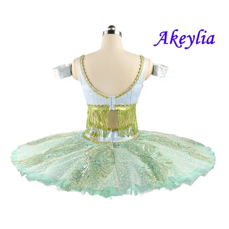 Blassgrün Split Style Professionelle Tutu Ballett Frauen Le Corsaire Variation Ballett Tutu Quaste Kostüme La Bayadere Mädchen JN0103