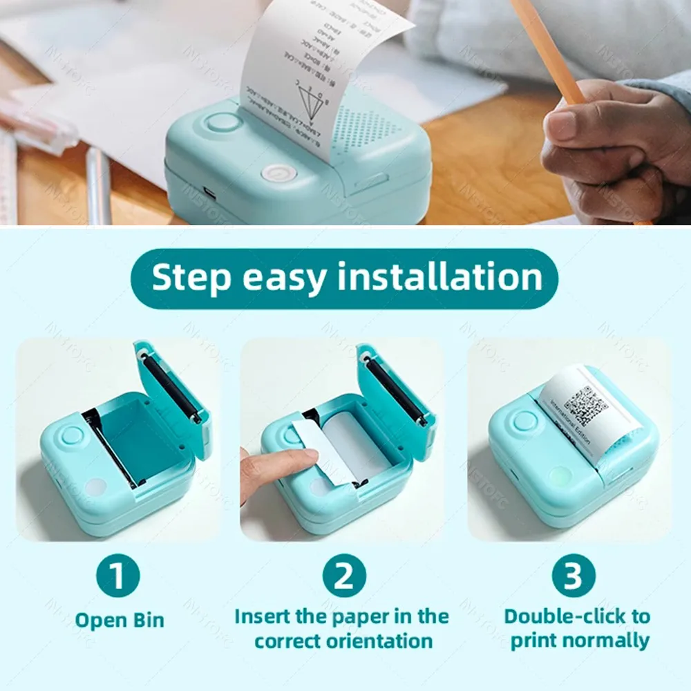 Inkless Portable Printer Thermal Paper Stickers Paper Mini Printers Labels Maker Printer for Photo Bluetooth Wireless Printing