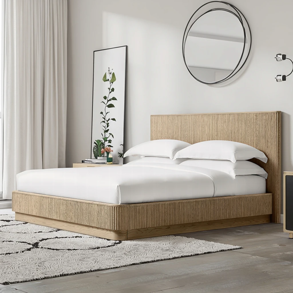 

Luxury Solid White Oak Frame Double Bed Extendable Indoor Shelter with Modern French Design for Bedroom or Home