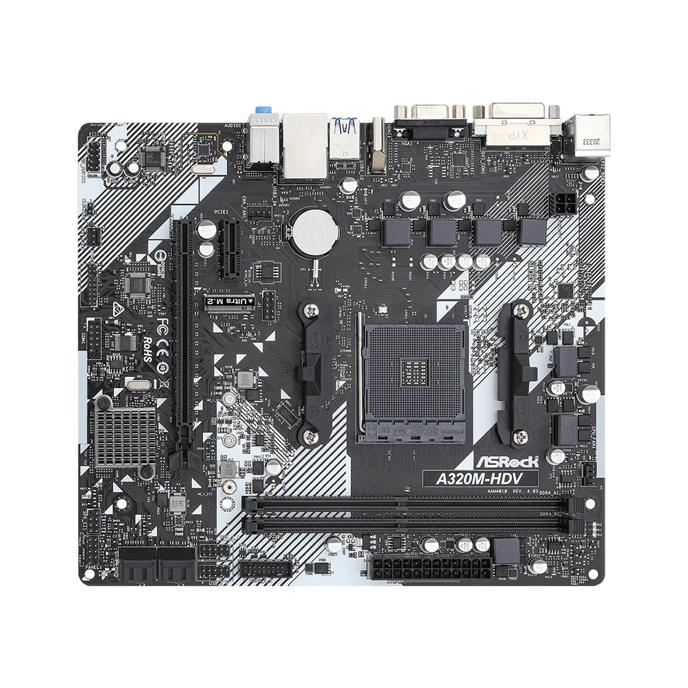 Placa base ASROCK A320M-HDV compatible con AMD Ryzen 5 5600 Ryzen 7 5700X3D DDR4 3200+(OC) NVME M.2 interfaz PCIe 3,0 AM4 placa base