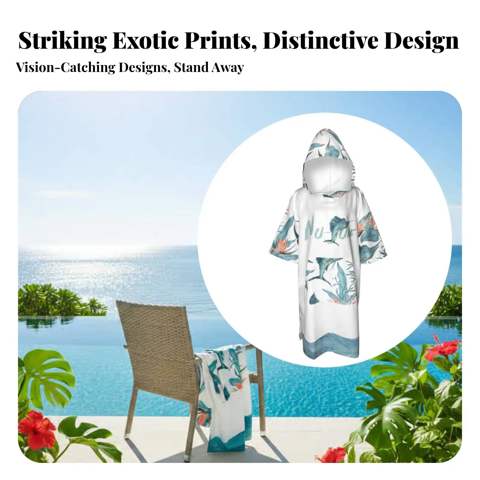 

Quick-Dry Changing Poncho for Adults, Sun Protection Beach Robe, Windproof Warm Towel Cape, Wildlife Pattern, for Surfing