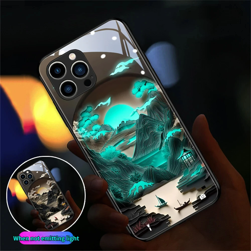 

Nice Galaxy Smart LED Light Glow Tempered Glass Phone Case For Samsung S24 S23 S22 Plus Ultra Note 20 10 9 A73 A54 A53 A14 Cover