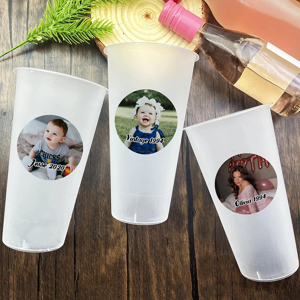 

Custom Logo Shatterproof Cups Wedding Crest Frosted Plastic Cups Personalized Photo Frosted Cups Wedding Party Decor