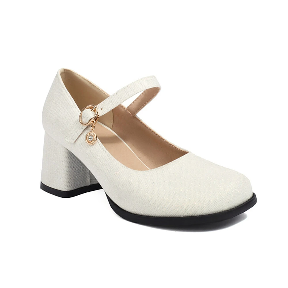 

Women Fashion Square Heels Round Head Mary Jane High Heels Comfortable Party Bridal Shoes Casual Cute Buckle Dress Shoes 766