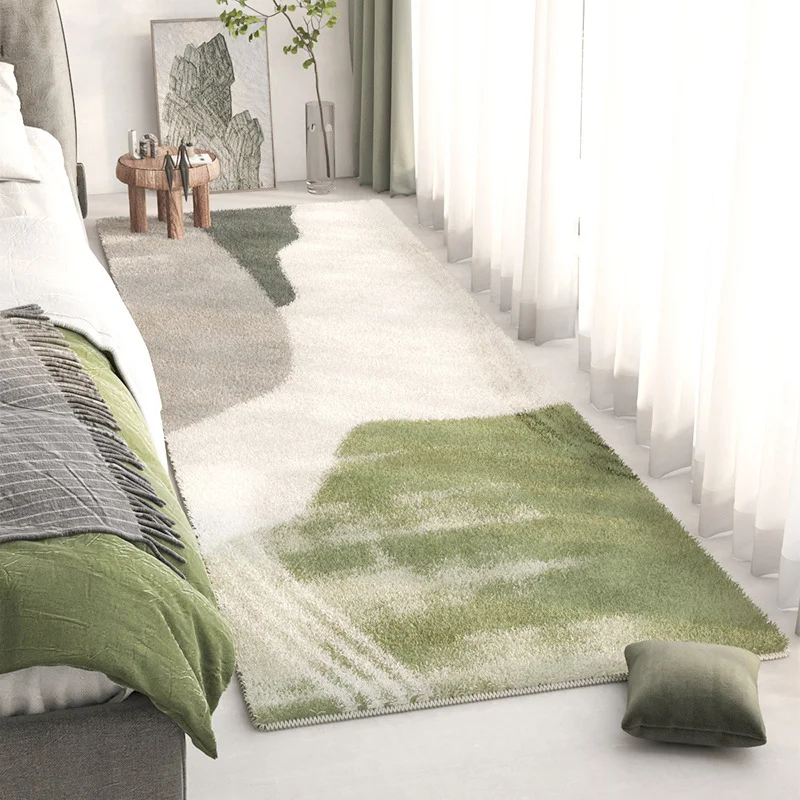 VIKAMA Abstract Bedside Morandi Color Block Carpet Soft Anti slip Long Floor Mat Bedroom Corridor Indoor Home Decoration