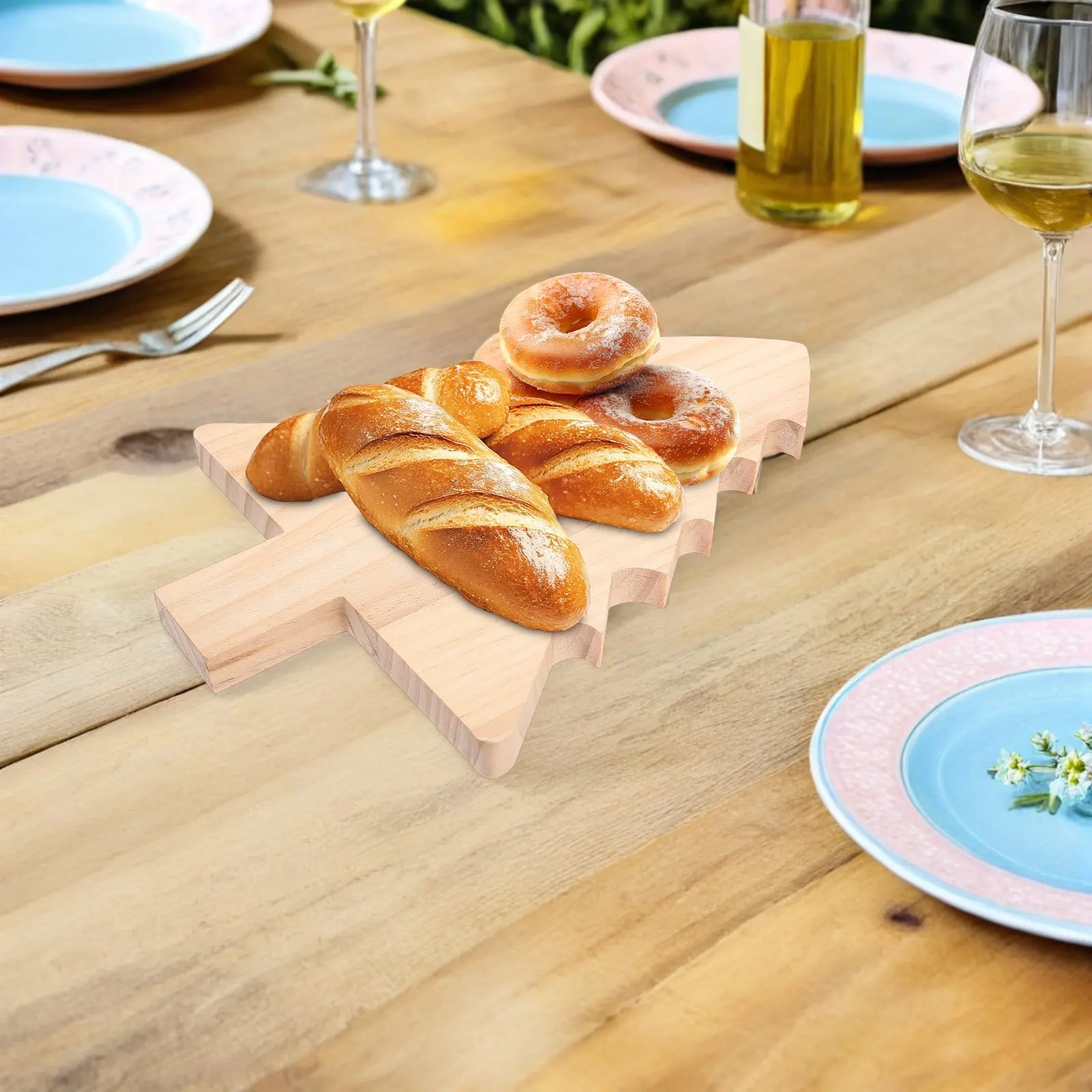 Festive Christmas Tree Wooden Serving Board Charcuterie Tray Cheese and Bread Platter Holiday Party Appetizer Presentation