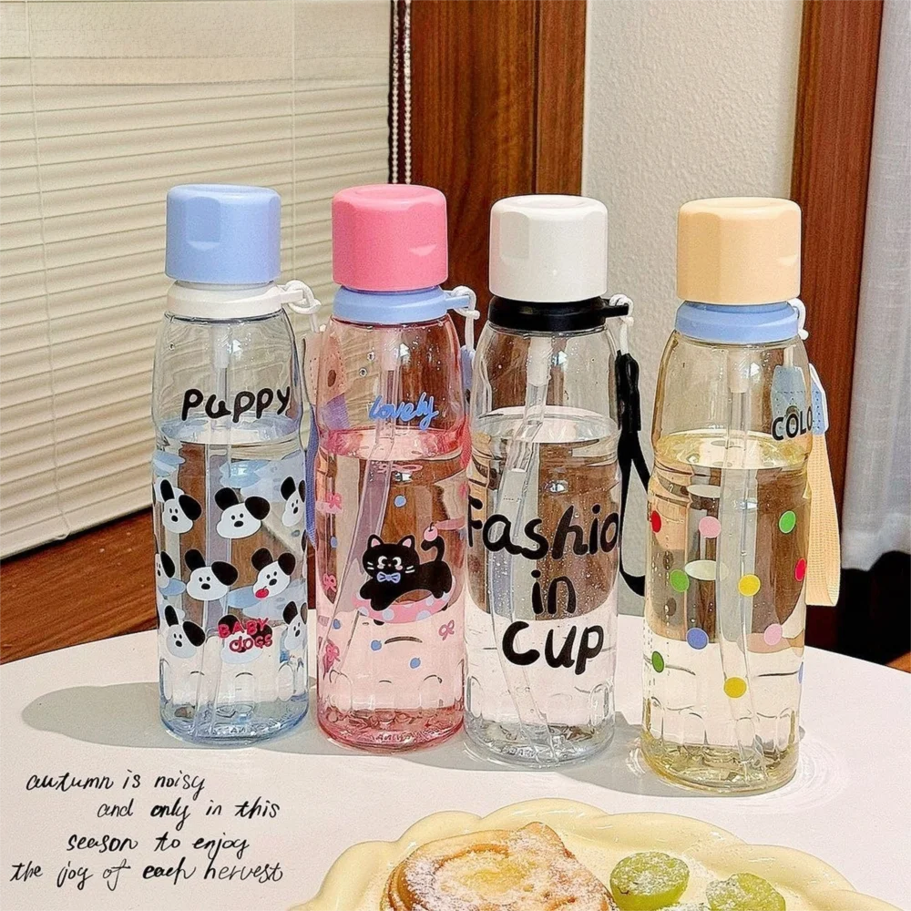 Summer Cartoon Prints Straw Cup 700ml Large Capacity Clear Water Jugs Portable Plastic Travel Water Bottle