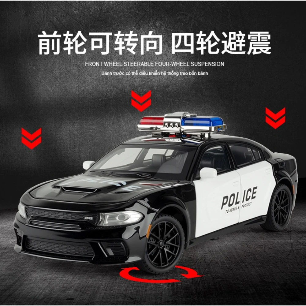 1:32 Autko policyjne, samochód sportowy, model Muscle Car ze stopu, z dźwiękiem i światłem, napęd pull-back, zabawka dla dzieci, kolekcjonerski, prezent urodzinowy