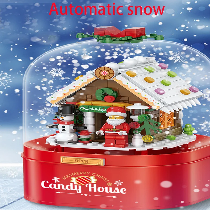 Modello fai da te natale Building Block Toy Set Christmas Music Box Toy Music Sounding nevicata babbo natale pupazzo di neve Candy House Gift