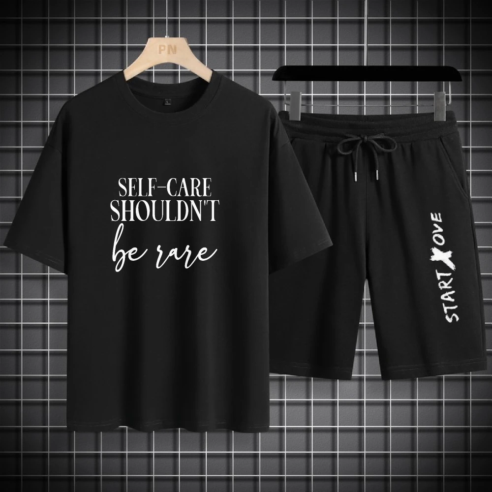 

2025 Thin Casual Mens Double-spoke Handwritten alphabet Print Set Sportswear Sports T-shirts+shorts two-piece sets Summer suits