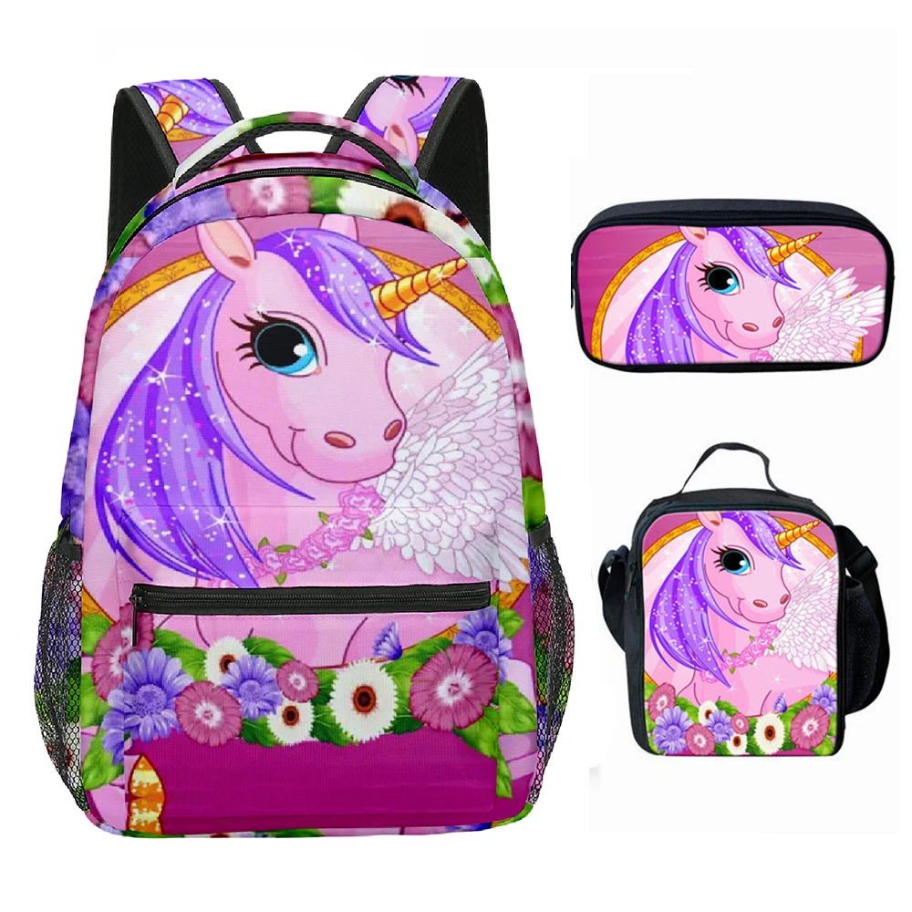 

Hip Hop Popular horse unicorn 3D Printed 3pcs/Set student School Bags Travel Notebook Backpack Crossbody Lunch bag Pencil Case