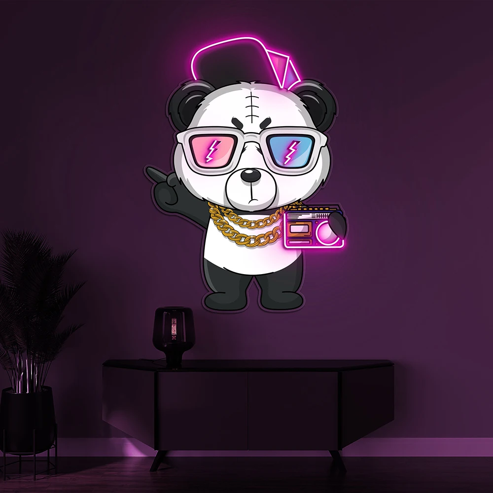 Cool Panda Pop Art Neon Sign Bedroom Kids Room Home Wall Decor Led Neon Light Custom Anime Aesthetic Neon Signs Birthday Gifts