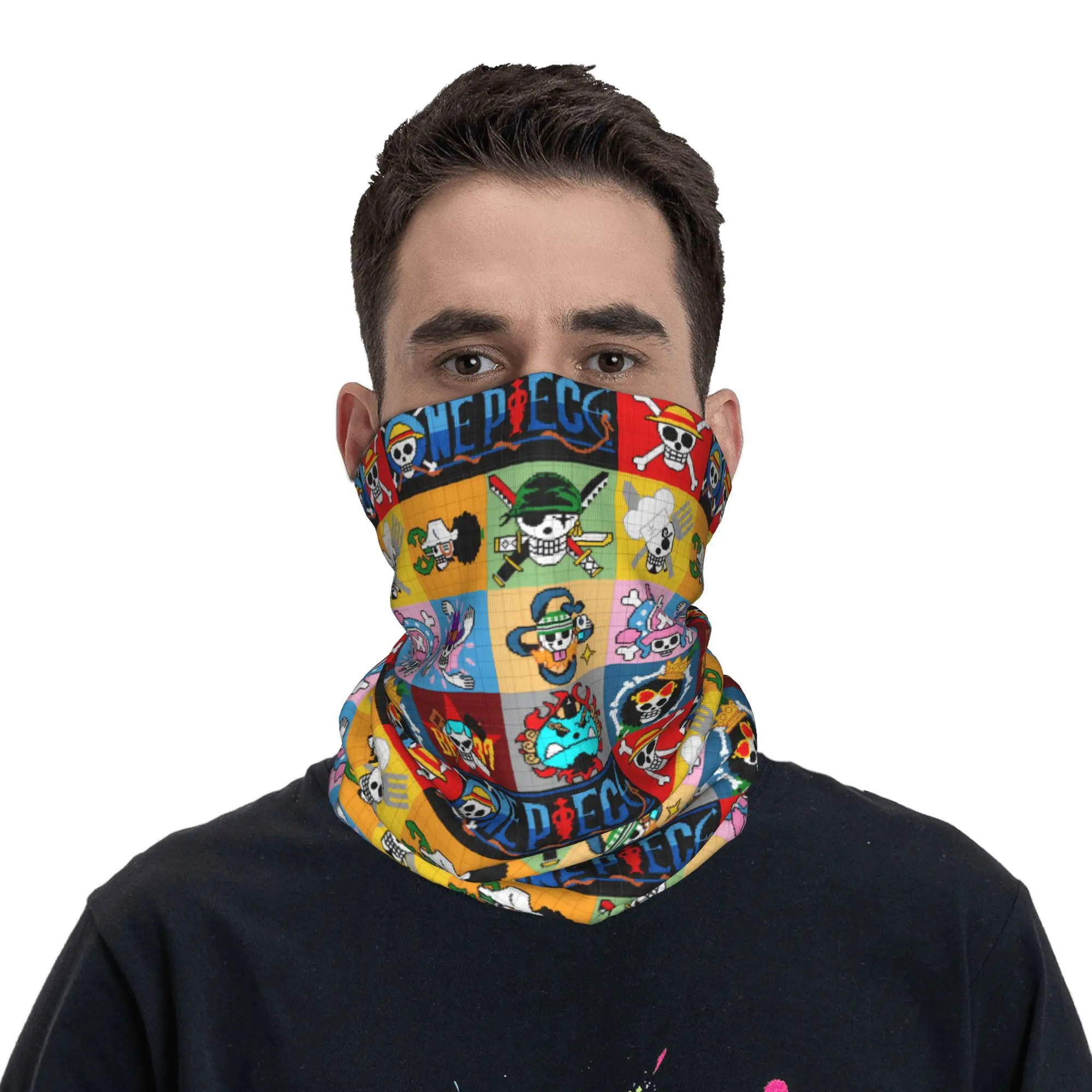 

Custom One P-Pieces Luffy Cartoon Bandana Neck Gaiter for Ski Camping Women Men Wrap Scarf Comics Headband Warmer