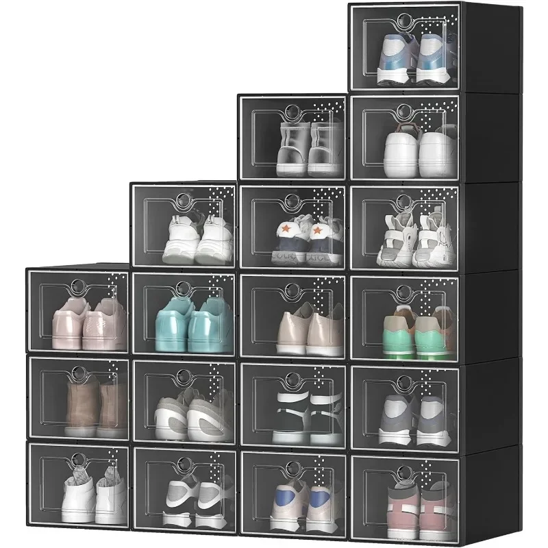 

18 Pack Shoe Storage Boxes Fit up to US Size 13, Stackable Plastic Shoe Organizer Box, Space Saving Sneaker