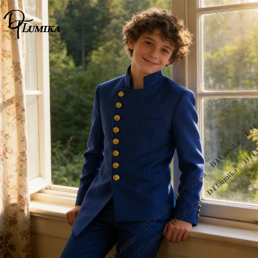 Trendy Kid Tuxedo Set Mandarin Collar Stylish Formal Wear for Wedding Photo Shoot Festive Event Little Gentlemen 2PC Suit Attire