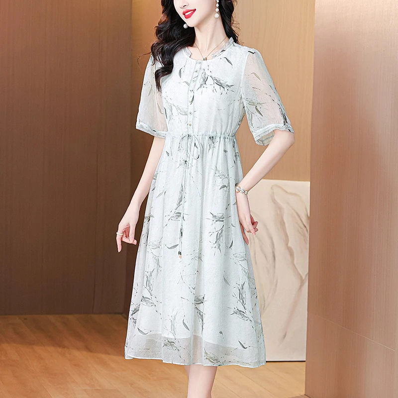 Sommer Floral Chiffon Casual Strand Midi Kleid Frauen Koreanische Mode Elegante Prom 2025, Frühling Chic Luxus Party Abendkleid