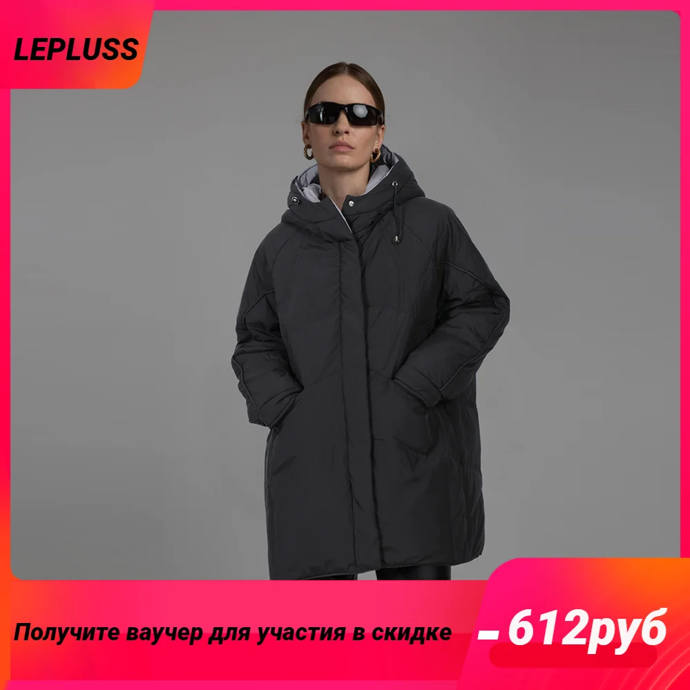 LEPLUSS Hooded medium-length down jacket women loose winter small people in the long section of the jacket