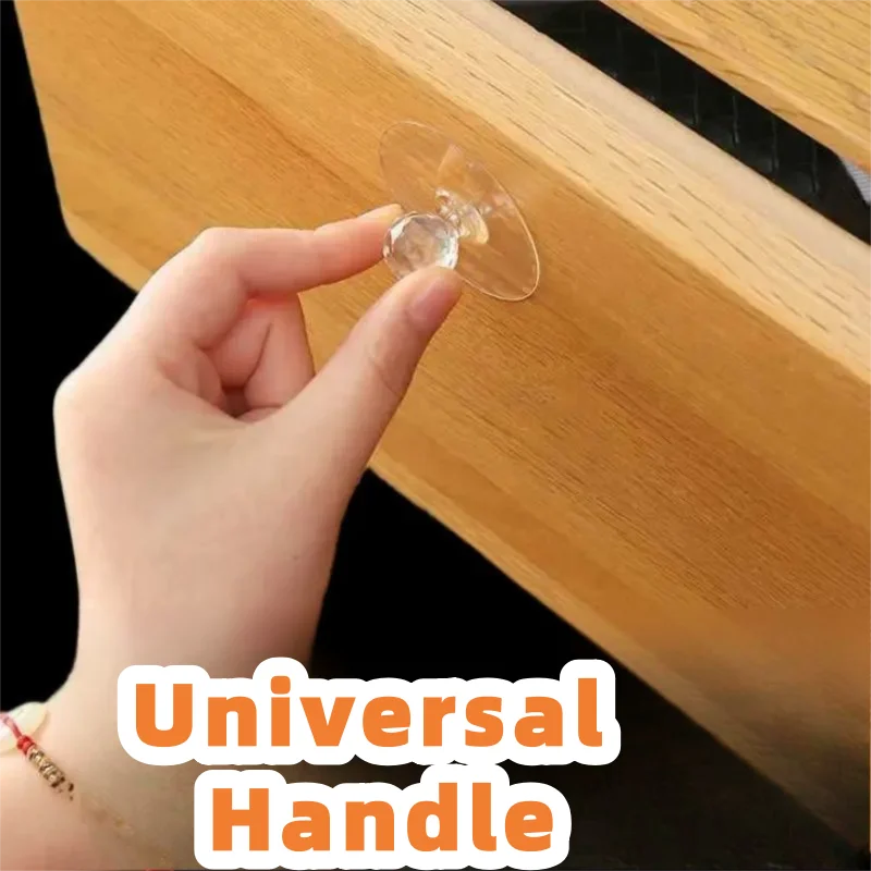 Punch-free Transparent Crystal Door Knobs, Self-adhesive Drawer Handles with Hook for Home Wall Decor