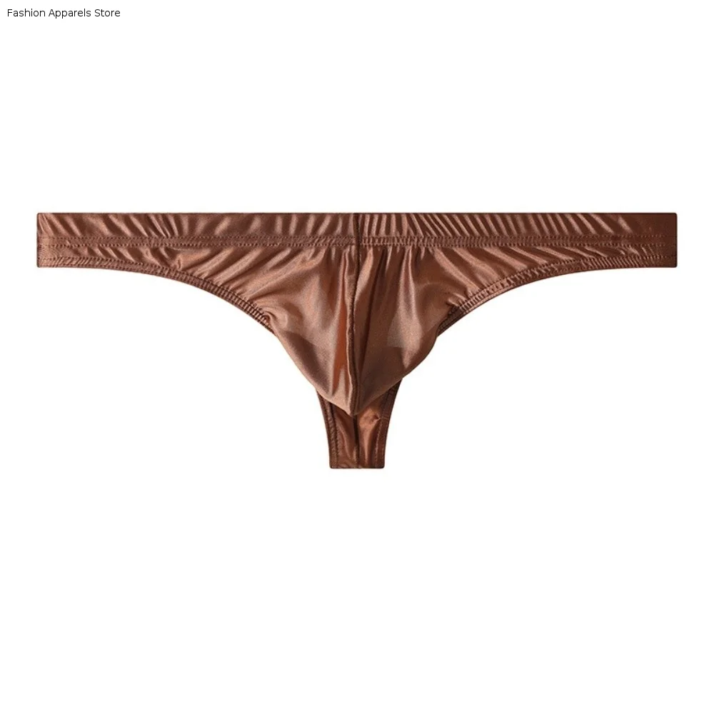 

Soft Low Waist Men Ice Silk Satin Thongs Underpants Lingerie Men's Panties T-back Underwear Male Briefs Summer