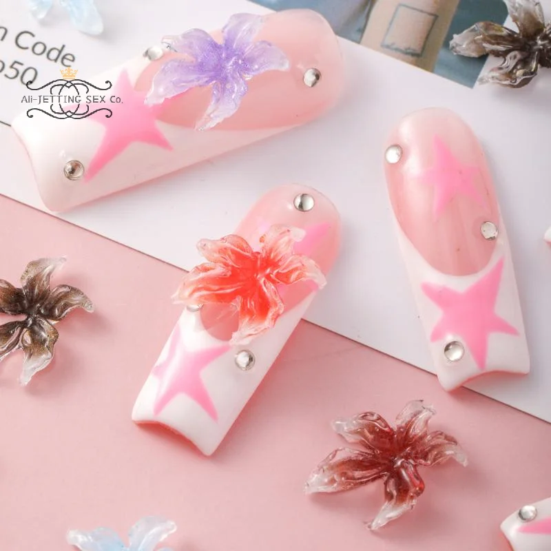 20pcs Mixed Colorful Resin Lily Flower Nail Art Charms Gradient Ice Transparent Jelly Lily Nail Art Decoration DIY Manicure Part