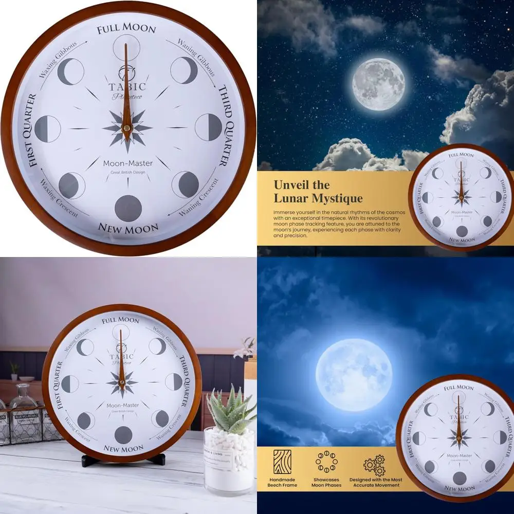 

Accurate Lunar Phase Wall Clock - Planeteco Moon Master with Easy-to-Read Dial and Stylish Design for Tracking Moon Cycles