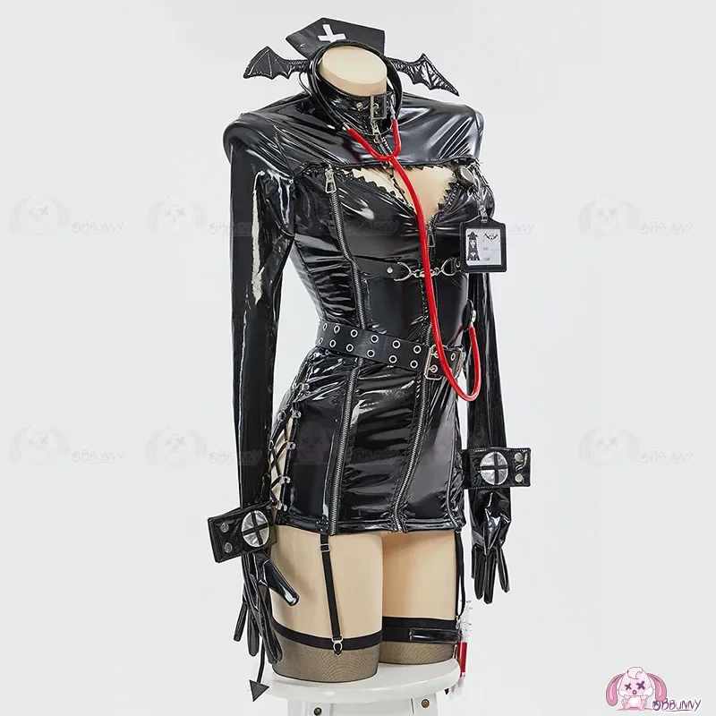 

2025 NEW Sexy Lingeries Cos Dress Female Black Cosplays Costume Anime PU Demon Nurse Gothic Dress Women's Private Photo Shoot