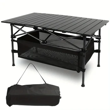 Mesa de acampada plegable, ligera, enrollable de aluminio con bolsa de fácil transporte para interior, exterior, patio trasero, barbacoa, 1 ud.