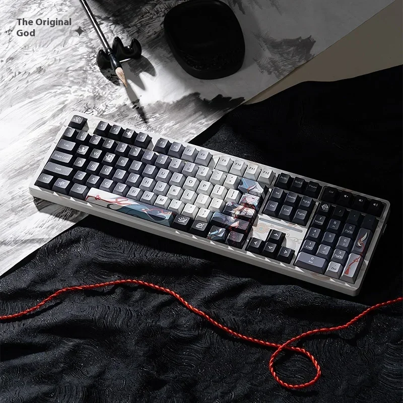 Genshin تأثير لوحة المفاتيح Shenhe 100 مفاتيح قابلة للتبديل السريع لتقوم بها بنفسك التبديل RGB 8000mAh BT 2.4G لوحة مفاتيح الألعاب اللاسلكية حسب الطلب
