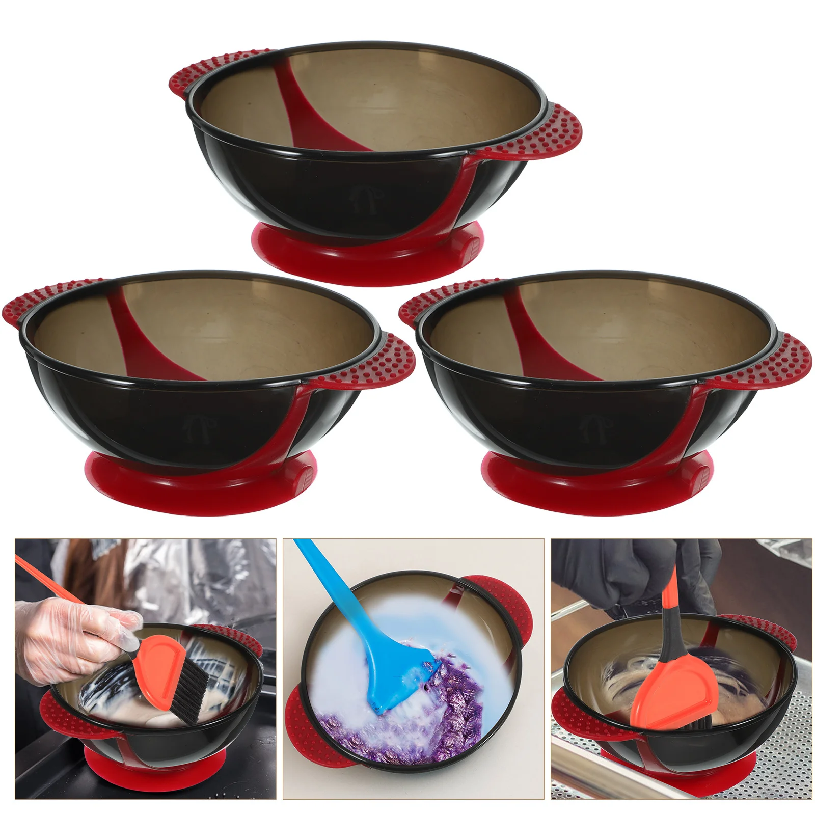 

3pcs Hair Dye With Suction Cup Reusable Mixing Bowl For Tint Coloring Diy Salon Home Use Dye Cream Mixing Bowl Hair Coloring
