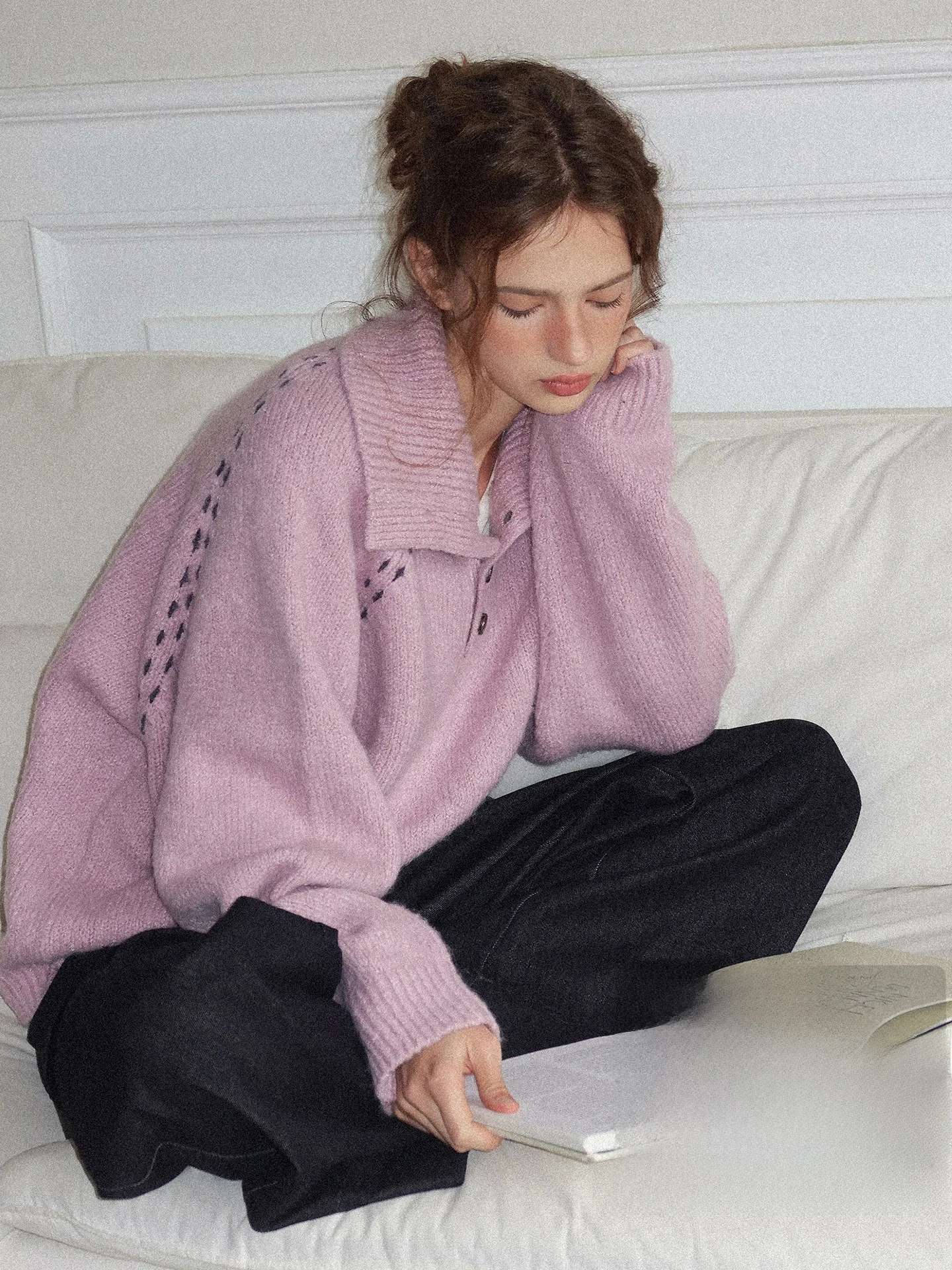 

Romantic Retro Color Blo Woolen Sweater Women's Soft Versatile Wear Commute Spring Autumn Winter Long Sve Regular Fit