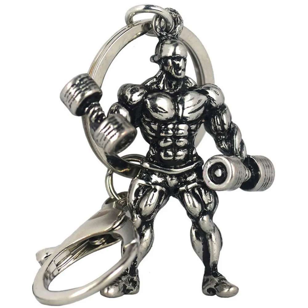 1 PC Alloy Key Chain Strong Man Dumbbell Keychain Men Fitness Bodybuilding Key Chains for Car Wallet Keys Ring