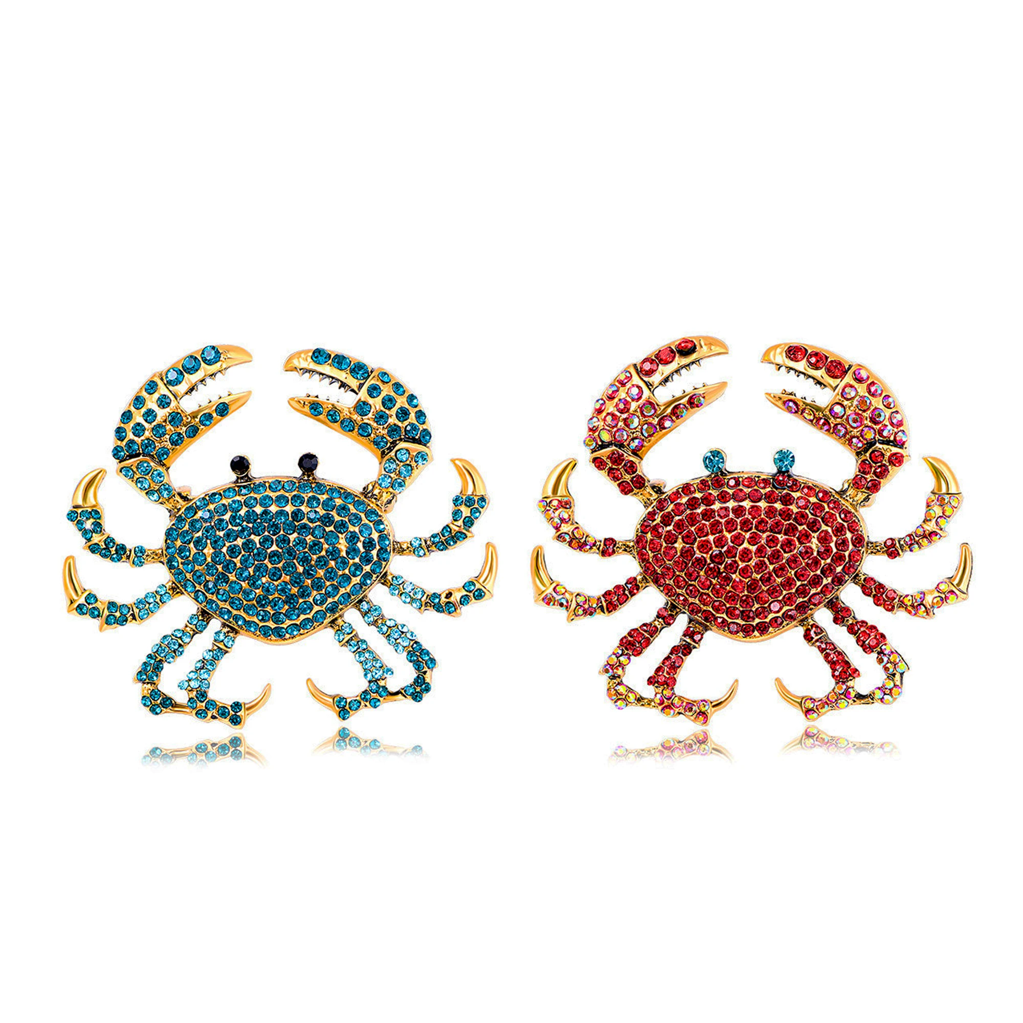 Trendy Rhinestone Crab Brooches for Women Unisex Animal Pins 2-color Available Casual Party Accessories Gifts