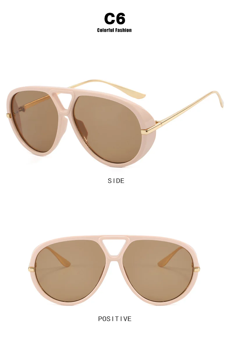 Übergroße ovale Punk-Piloten-Sonnenbrille für Damen – Luxusmarke 2026, Vintage-Metallrahmen, UV400-Schutz – Detail 13