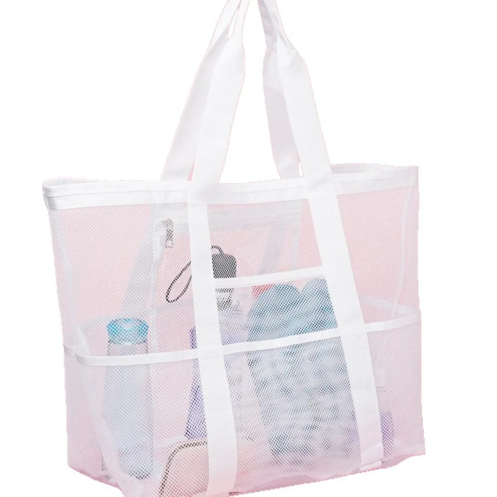Mesh Beach Bag Portable Multifunction Travel Bag Shoulder Beach Bag Spacious Organizer Handbag For Travel Vacation Organizing