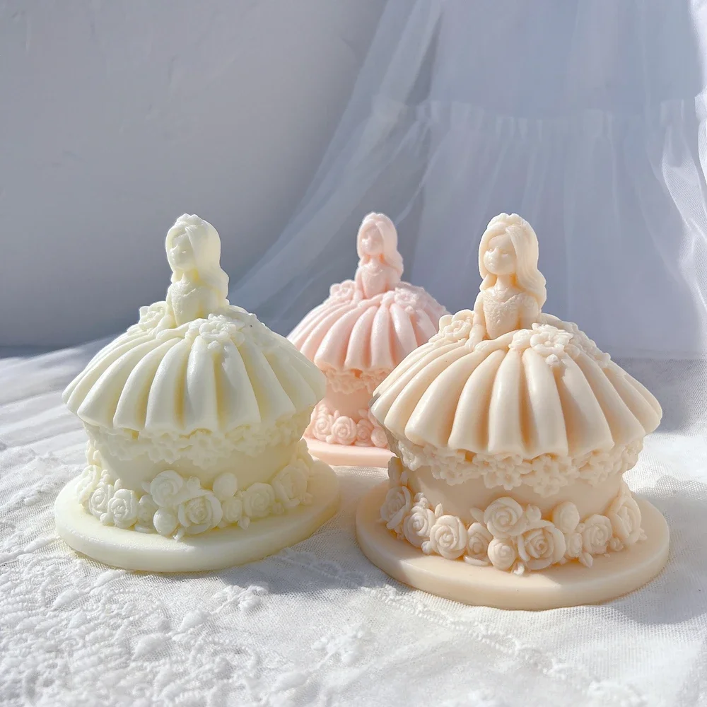 Two Designs Beautiful Girl Doll Cake Art Silicone Mold Princess Wedding Dress Cake Shape Candle Mold Valentine's Day Gift