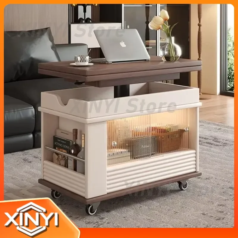 Adjustable Sofa Table with Lift Top for Small Apartment Living Room Folding Side Table on Wheels Coffee Table for Modern Home