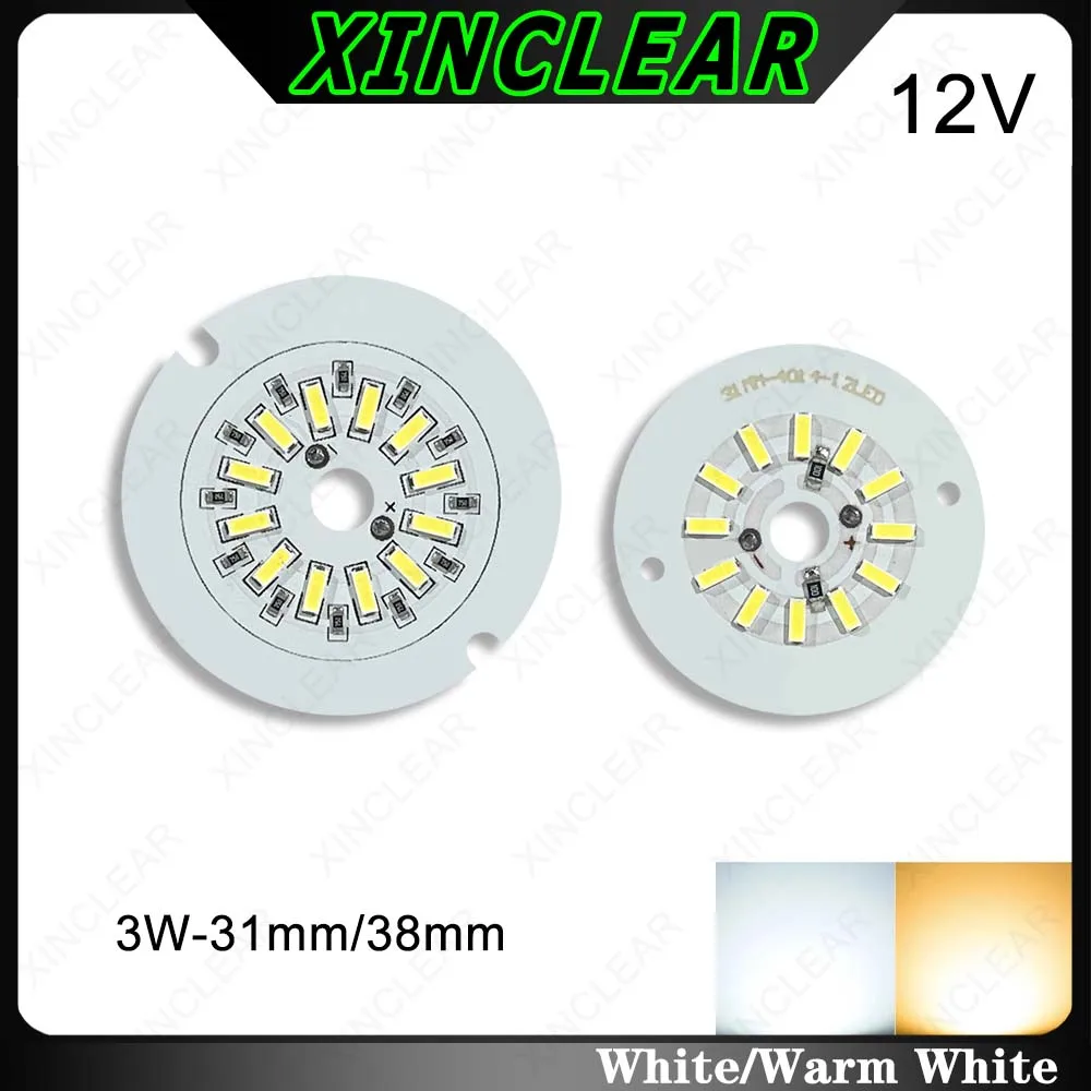 DC12V LED-Lichtpaneel, 3 W, weiß, warmweiß, Durchmesser 31 mm, 38 mm, Lampenperlenbrett für DIY-Glühbirne, runde wechselnde Lichtquelle