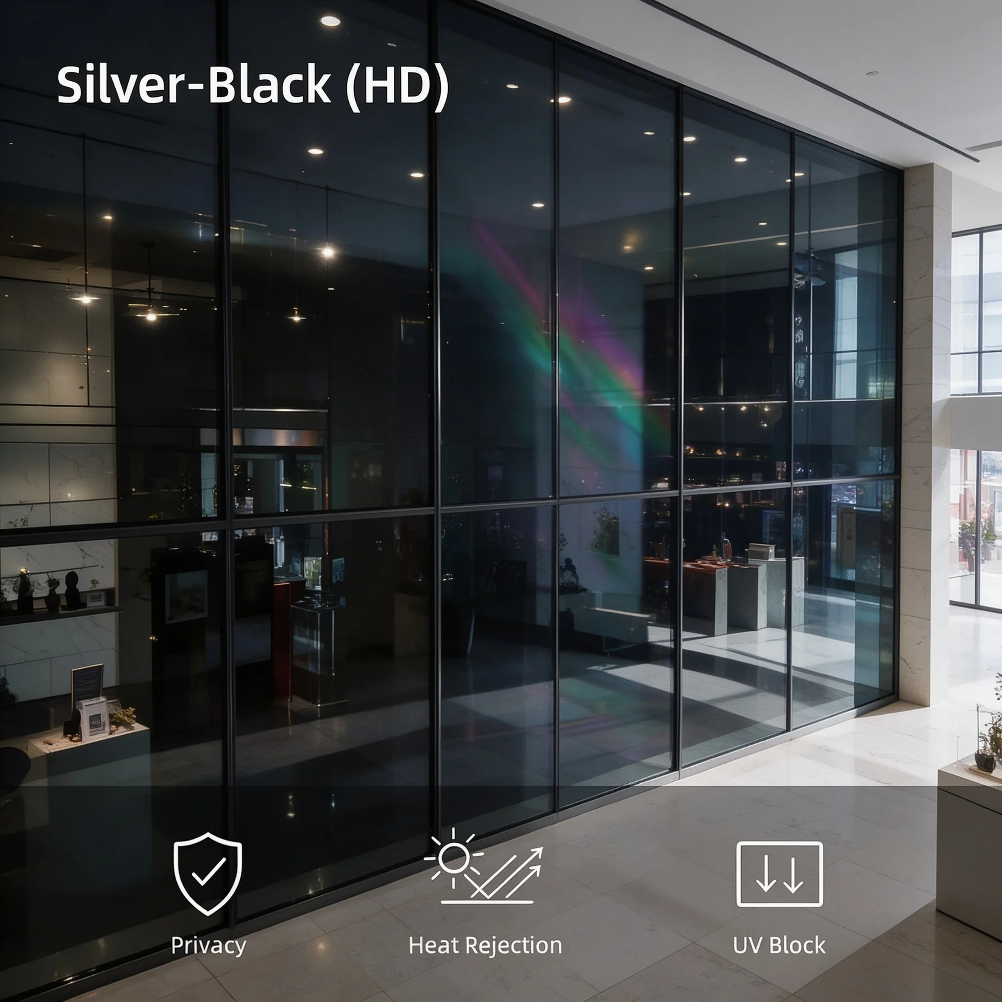 Silver Black HD Privacy Glass Tint Roll PET Material One Way Vision Anti UV Heat Blocking For Residential Office Vehicle Windows